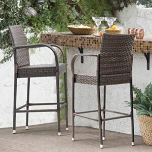 Homall Patio Bar Stools Wicker Barstools Indoor Outdoor Bar Stool Patio Furniture with Footrest and Armrest for Garden Pool Lawn Backyard Set of 2 (Brown)