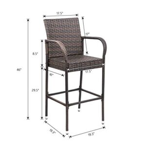 Homall Patio Bar Stools Wicker Barstools Indoor Outdoor Bar Stool Patio Furniture with Footrest and Armrest for Garden Pool Lawn Backyard Set of 2 (Brown)