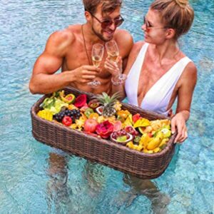 Floating Pool Tray Floating Serving Tray Table & Bar - Swimming Pool Floats for Adults, Spas, & Pool Parties - Floating Tray for Pool Serving Drinks, Floating Brunch, Food on The Water - Brown