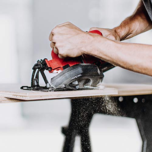 SKIL PWR CORE 12 Brushless 12V Compact 5-1/2 Inch Circular Saw, Includes 4.0Ah Lithium Battery and PWR JUMP Charger - CR541802, Red