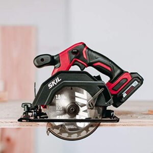 SKIL PWR CORE 12 Brushless 12V Compact 5-1/2 Inch Circular Saw, Includes 4.0Ah Lithium Battery and PWR JUMP Charger - CR541802, Red