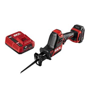 skil pwr core 12 brushless 12v compact reciprocating saw kit, includes 2.0ah lithium battery and pwr jump charger - rs582802