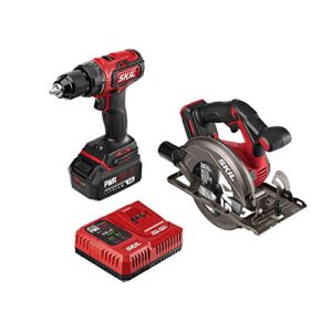 skil 2-tool combo kit: pwr core 20 brushless 20v cordless drill driver and cordless circular saw includes 4.0ah lithium battery and pwrjump charger - cb743901