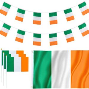 Whaline Ireland Flag Set, 3x5 Foot Large Ireland Irish Flag, 18.7 Feet Irish Banners Bunting Flags and 10 Pieces Small Hand Flag for Ireland National Day, Bars, Party and School Sports Events