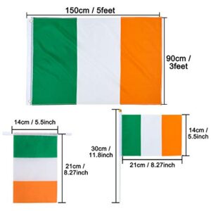 Whaline Ireland Flag Set, 3x5 Foot Large Ireland Irish Flag, 18.7 Feet Irish Banners Bunting Flags and 10 Pieces Small Hand Flag for Ireland National Day, Bars, Party and School Sports Events