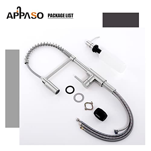 APPASO Commercial Kitchen Faucet Pull Down Sprayer with Soap Dispenser - Stainless Steel Brushed Nickel High Arc Tall Modern Single Handle Spring Kitchen Sink Faucet with Pull Out Spray