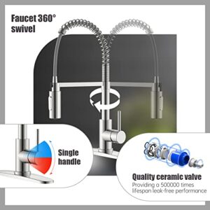APPASO Commercial Kitchen Faucet Pull Down Sprayer with Soap Dispenser - Stainless Steel Brushed Nickel High Arc Tall Modern Single Handle Spring Kitchen Sink Faucet with Pull Out Spray