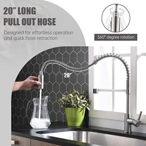 APPASO Commercial Kitchen Faucet Pull Down Sprayer with Soap Dispenser - Stainless Steel Brushed Nickel High Arc Tall Modern Single Handle Spring Kitchen Sink Faucet with Pull Out Spray