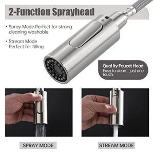 APPASO Commercial Kitchen Faucet Pull Down Sprayer with Soap Dispenser - Stainless Steel Brushed Nickel High Arc Tall Modern Single Handle Spring Kitchen Sink Faucet with Pull Out Spray