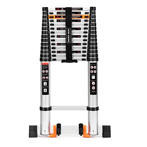 Telescoping Ladder Extension Multi-Purpose 18.5 FT Aluminum Foldable Industrial Compact Loft Ladder Household Daily or Emergency Use Portable Extendable Step Ladders 330 lb Large Loading Capacity