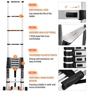 Telescoping Ladder Extension Multi-Purpose 18.5 FT Aluminum Foldable Industrial Compact Loft Ladder Household Daily or Emergency Use Portable Extendable Step Ladders 330 lb Large Loading Capacity