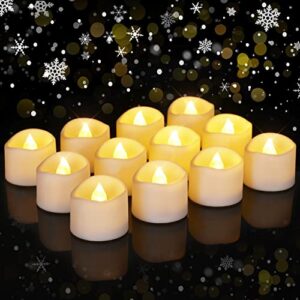 amagic flameless votive candles with timer, 12 pack battery operated led tea lights in warm white for wedding,table,festival celebration,halloween,christmas decorations