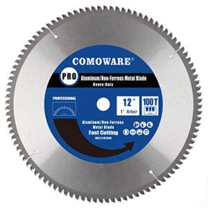 comoware circular miter saw blade - 12-inch 100 tooth tcg metal saw blade, 1 inch arbor heavy duty for aluminum and non ferrous metals