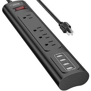 power strip, surge protector with 4 ac outlets and 4 usb charging ports, 6 feet long extension cord for smartphone tablets home,office, hotel- black
