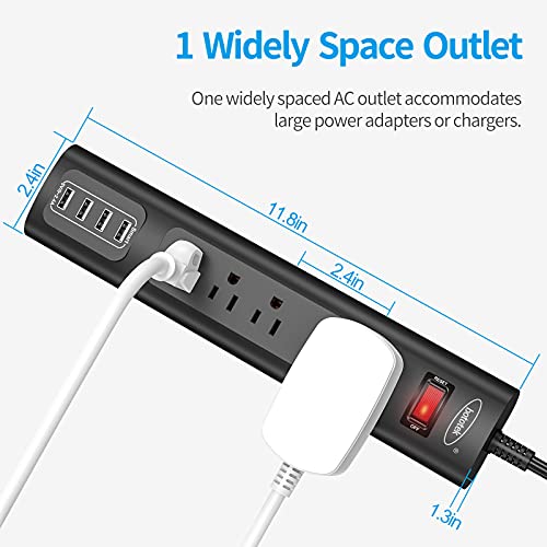 Power Strip, Surge Protector with 4 AC Outlets and 4 USB Charging Ports, 6 Feet Long Extension Cord for Smartphone Tablets Home,Office, Hotel- Black