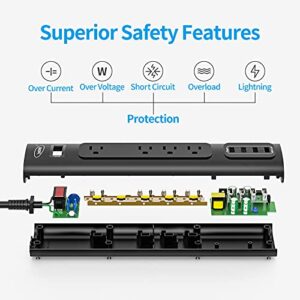 Power Strip, Surge Protector with 4 AC Outlets and 4 USB Charging Ports, 6 Feet Long Extension Cord for Smartphone Tablets Home,Office, Hotel- Black