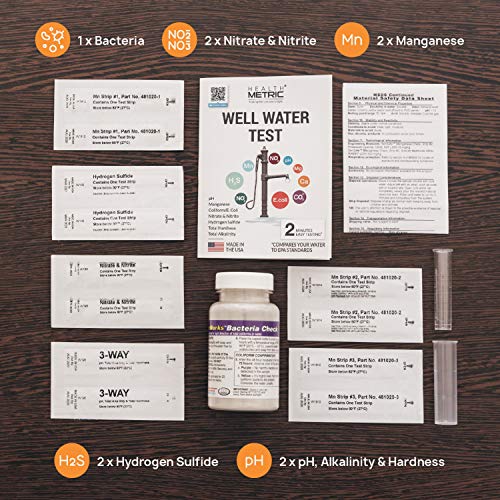 Well Water Test Kit for Drinking Water - Quick and Easy Home Water Testing Kit for Bacteria Nitrate Nitrite pH Manganese & More | Made in The USA in Line with EPA Limits [NO MAILING Required]