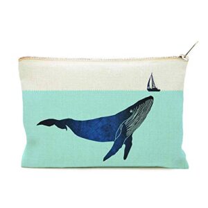 whale gift whale makeup bag sea ocean decor cosmetic bag unique gift for her whale under the boat blue great gift