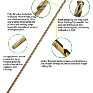 Hss Cobalt Drill Bit Set 1/8 in. x 6 in. Aircraft Extension Extra Long Deep Hole Drilling-5Pcs
