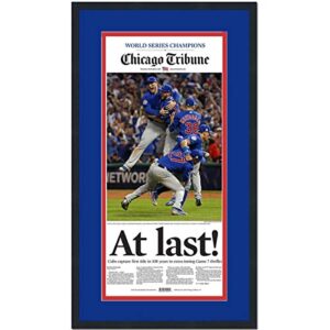 framed chicago tribune at last cubs 2016 world series champions 17x27 baseball newspaper cover photo professionally matted