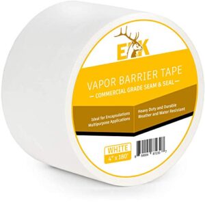 elk vapor barrier tape moisture barrier seam and seal adhesive for crawlspace encapsulations, carpet padding, masking, underlayment or marine use, waterproof 9 mil poly tape (4 inch x 180 feet, white)