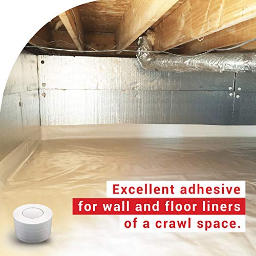 ELK Vapor Barrier Tape Moisture Barrier Seam and Seal Adhesive for Crawlspace Encapsulations, Carpet Padding, Masking, Underlayment or Marine Use, Waterproof 9 Mil Poly Tape (4 Inch x 180 Feet, White)