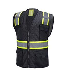 California Tools Black Two Tones Safety Vest, With Multi-Pockets Tool (Large)