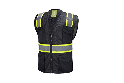 California Tools Black Two Tones Safety Vest, With Multi-Pockets Tool (Large)