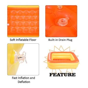 HIWENA Inflatable Kiddie Pool, 45" x 35" X 14" Orange Kids Swimming Pool Summer Water Fun Bathtub with Inflatable Soft Floor