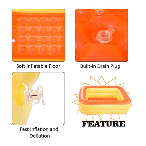 HIWENA Inflatable Kiddie Pool, 45" x 35" X 14" Orange Kids Swimming Pool Summer Water Fun Bathtub with Inflatable Soft Floor