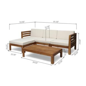 Christopher Knight Home Alice Outdoor 5 Piece Acacia Wood Sofa Set, Teak Finish, Beige