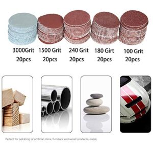 Saiper 100pcs 1 Inch/25mm Sanding Discs Pad Sander Disk Kit with 1/8” Shank Abrasive Polish Pad Plate for Dremel Rotary Tool, 100/180/240/1500/3000 Grit Paper