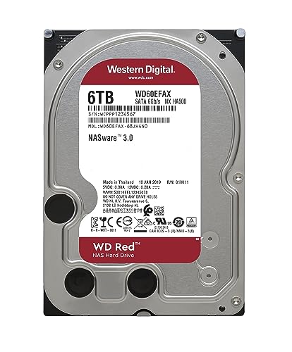 Western Digital 6TB WD Red NAS Internal Hard Drive HDD - 5400 RPM, SATA 6 Gb/s, SMR, 256MB Cache, 3.5" - WD60EFAX