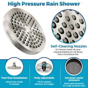 CIRCLESPLASH Shower Head - High Pressure Rain Booster - Anti Clog Self Cleaning Adjustable Showerhead - Tool-less 1 min Install - Universal Replacement Brushed Nickel - Rainfall 6 inch