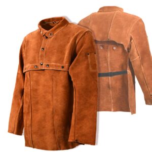 leaseek leather welding jacket - heavy duty welding apron with sleeve (large)