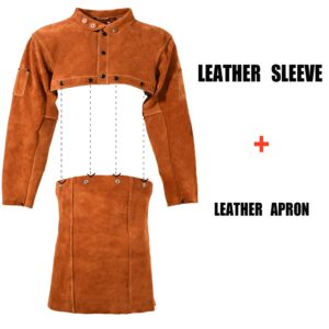 LeaSeek Leather Welding Jacket - Heavy Duty Welding Apron with Sleeve (Large)