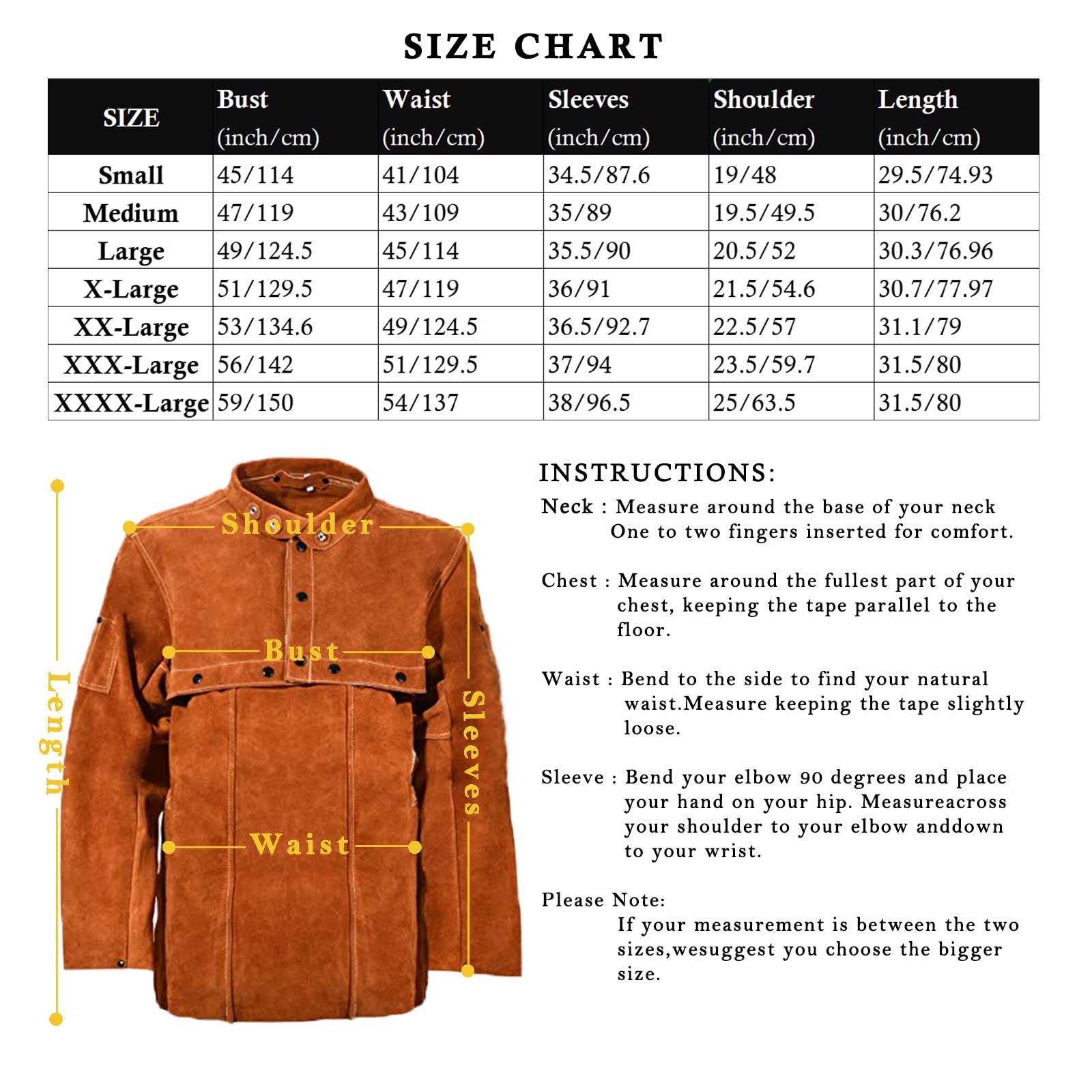 LeaSeek Leather Welding Jacket - Heavy Duty Welding Apron with Sleeve (Large)