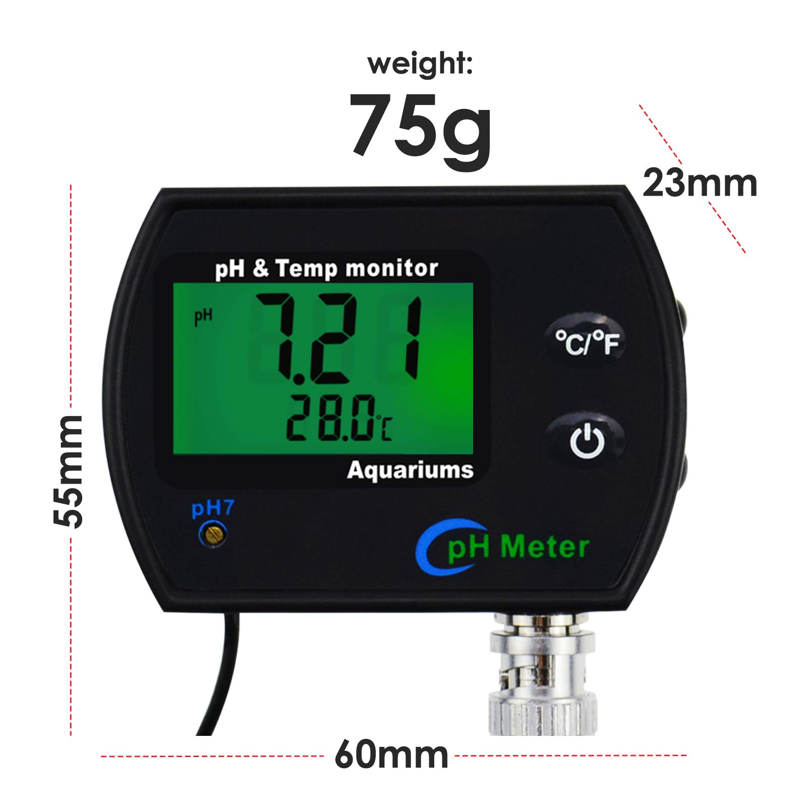 2-in-1 Combo pH & Temperature Meter Water Quality Tester Replaceable BNC pH Electrode for Aquariums Hydroponics Tanks Aquaculture Laboratory