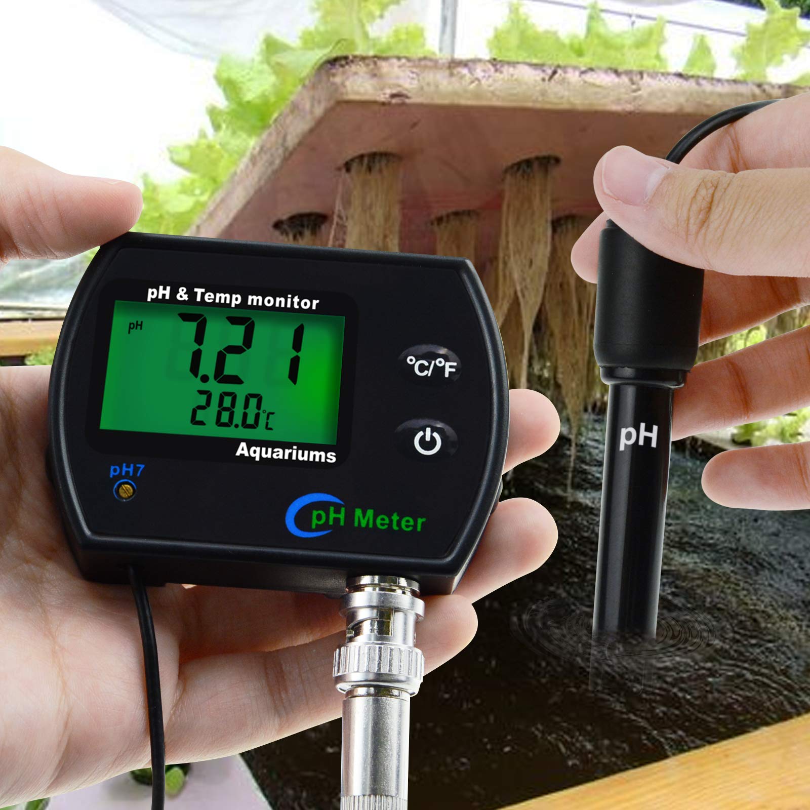 2-in-1 Combo pH & Temperature Meter Water Quality Tester Replaceable BNC pH Electrode for Aquariums Hydroponics Tanks Aquaculture Laboratory