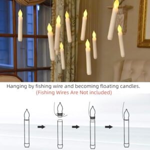 Homemory Hanging Floating Candles, NO Remote, 6.5 Inches Battery Operated Candlesticks, Flickering Flameless Taper Candles, 12 Pcs Dripless LED Handheld Candles Lights for Church Wedding Halloween