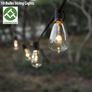 zhongxin solar string lights outdoor, patio lights string waterproof with 10 classic st38 led edison bulbs, perfect for garden, backyard, pergola, party, cafe, bistro, wedding, camping décoration
