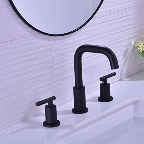 TRUSTMI 2-Handle 8 Inch Widespread Bathroom Sink Faucet, 3 Hole Brass Vanity Faucet with cUPC Water Supply Lines and Pop Up Drain Assembly, Matte Black