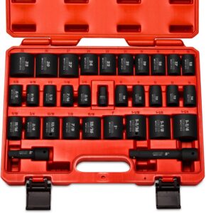 neiko 02447a 1/2" drive master impact socket set, 32 piece shallow socket assortment | standard sae (3/8-inch to 1-1/4-inch) and metric (10-32 mm) sizes | cr-v steel