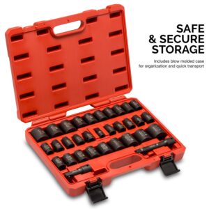 Neiko 02447A 1/2" Drive Master Impact Socket Set, 32 Piece Shallow Socket Assortment | Standard SAE (3/8-Inch to 1-1/4-Inch) and Metric (10-32 mm) Sizes | Cr-V Steel