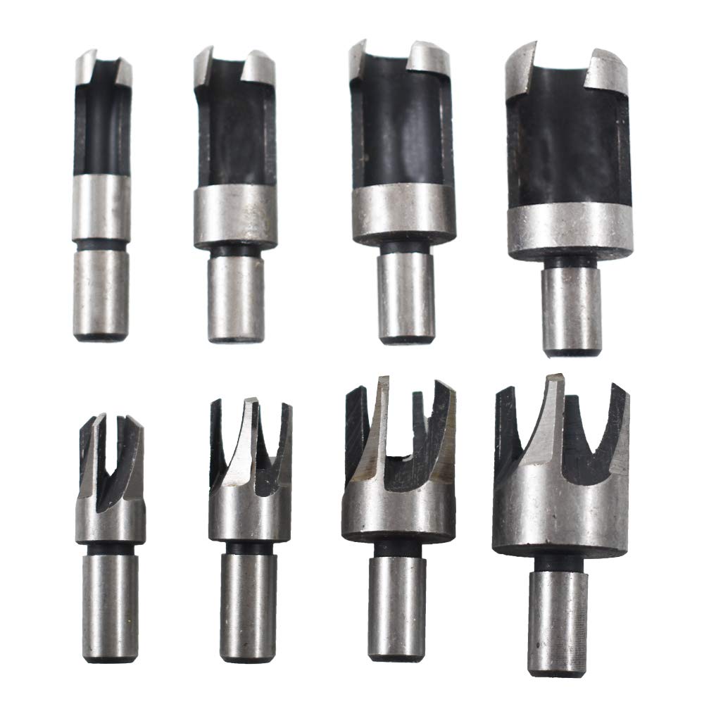 8Pcs Wood Plug Cutter Drills Bit Set (5/8", 1/2", 3/8", 1/4") Straight and Tapered Taper, Carbon Steel Woodworking Cutting Tool