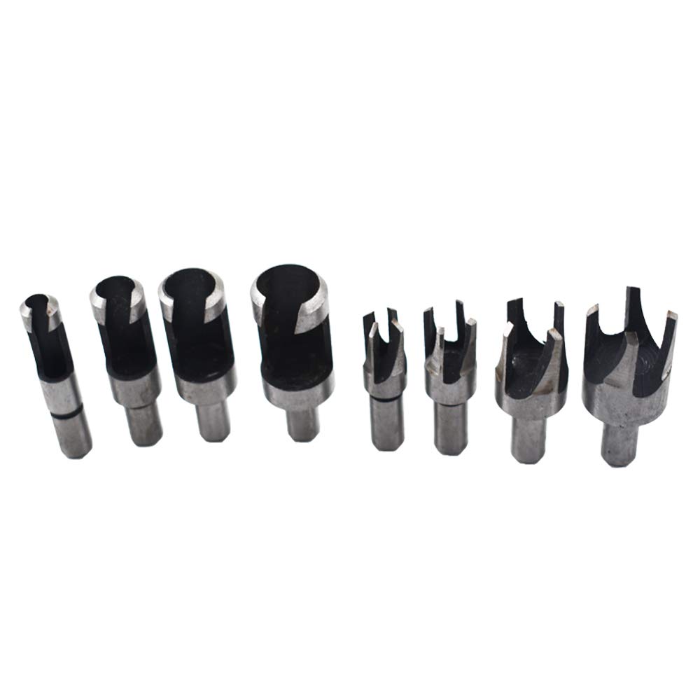 8Pcs Wood Plug Cutter Drills Bit Set (5/8", 1/2", 3/8", 1/4") Straight and Tapered Taper, Carbon Steel Woodworking Cutting Tool