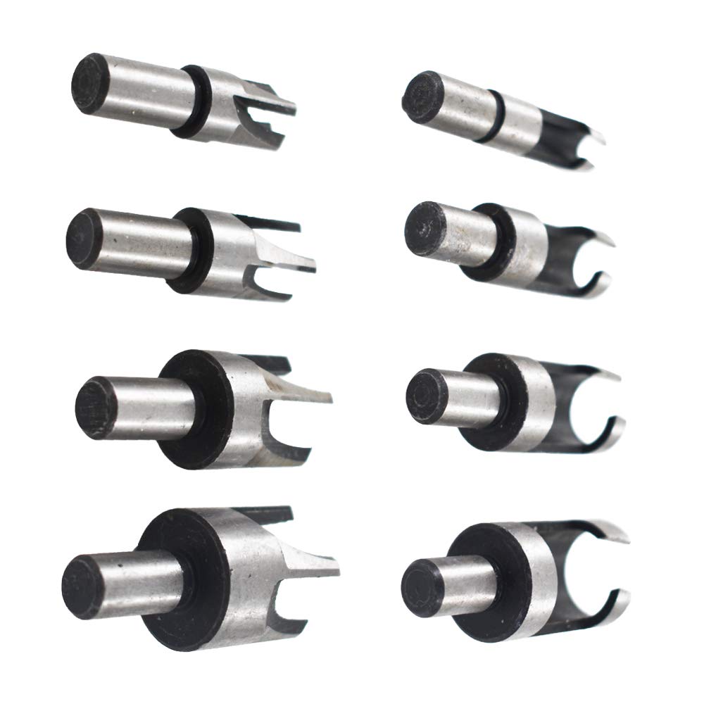 8Pcs Wood Plug Cutter Drills Bit Set (5/8", 1/2", 3/8", 1/4") Straight and Tapered Taper, Carbon Steel Woodworking Cutting Tool