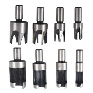 8Pcs Wood Plug Cutter Drills Bit Set (5/8", 1/2", 3/8", 1/4") Straight and Tapered Taper, Carbon Steel Woodworking Cutting Tool