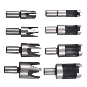 8Pcs Wood Plug Cutter Drills Bit Set (5/8", 1/2", 3/8", 1/4") Straight and Tapered Taper, Carbon Steel Woodworking Cutting Tool