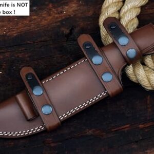 Ottoza Handmade XL Leather Knife Sheath RIGHT HAND Tracker Knife Sheath - Bushcraft Knife Sheath - Hunting Knife Sheath - Survival Knife Sheath Horizontal Carry Dark Brown TOP GRAIN LEATHER No:124